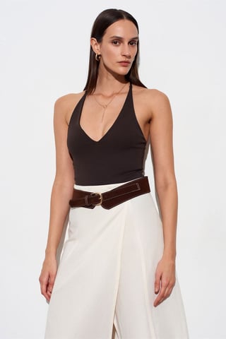 Slim Fit Cut-Out Halter Bodysuit