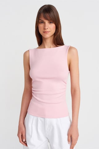 Sleeveless Boat Neck Jersey Blouse