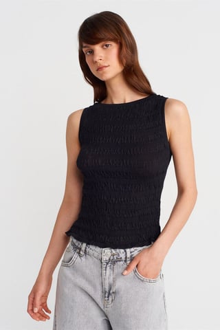 Figurformad Ribbad Ärmlös Båtneck Blus