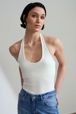 Ribbed Halterneck Sleeveless Blouse