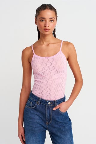 Textured Crop Cami Blouse With Bow Detail