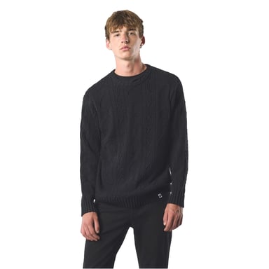 Pretty Green Mens Marylebone Cable Knit Long-Sleeved Sweater Top (Black)