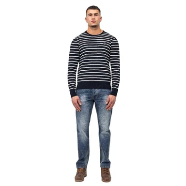 Marshall Artist Mens Striped Rib Knit Sweater Top (Navy)