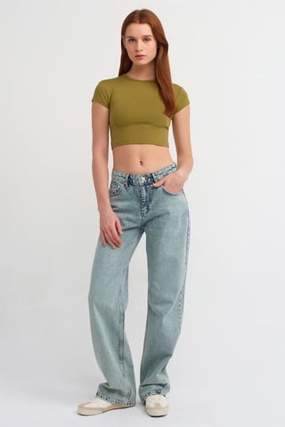 Mid-Waist Straight-Leg Cotton Denim Jeans