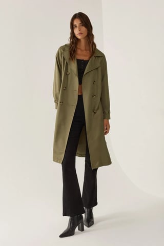 Double-Breasted Belted Long Trench Coat
