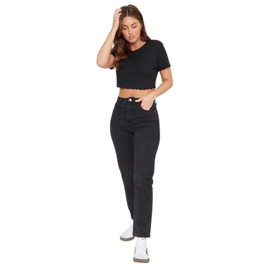 Be You Womens/Ladies Plain Ribbed Regular Crop T-Shirt (Black)