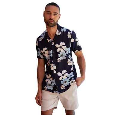 Threadbare Mens Floral All-Over Print Regular Short-Sleeved Shirt (Black)