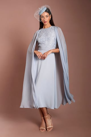 Lisa Tan Cape Sleeve Lace Midi Dress