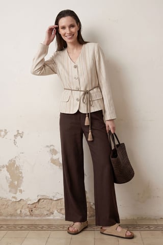 Striped belted poplin jacket