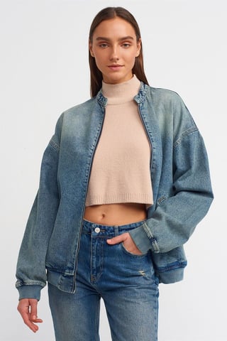 Överdimensionerad Lång Denim Puffy-Jacka