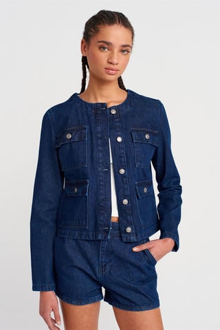 Kvinnors bomullsdenim puffjacka