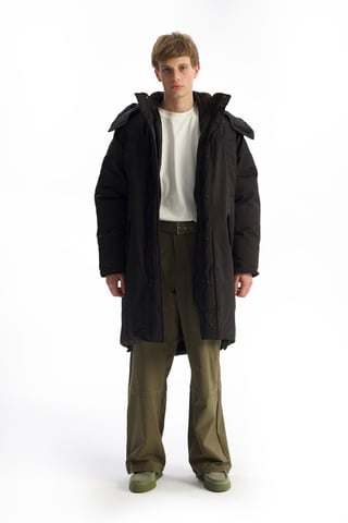 Hooded Lång Pufferjacka med Fickor