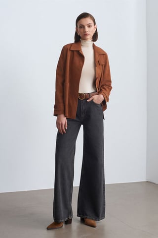 High-Waist Wide-Leg Cotton Denim Jeans