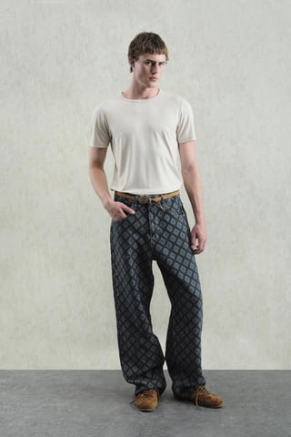 Baggy passform tryckta denimjeans