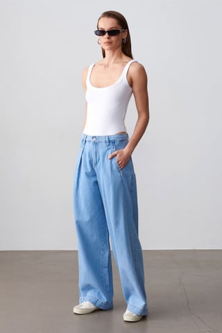 High-Waist Wide-Leg Cotton Denim Jeans