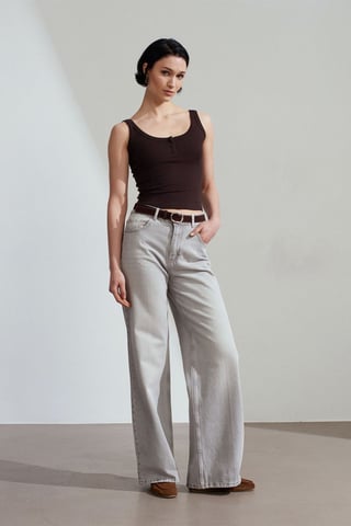 High Waist Wide Leg Cotton Denim Jeans