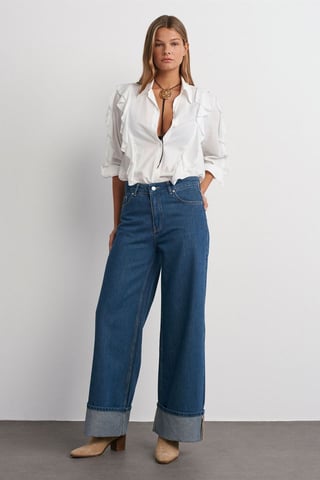 High-Waist Wide-Leg Cotton Denim Jeans