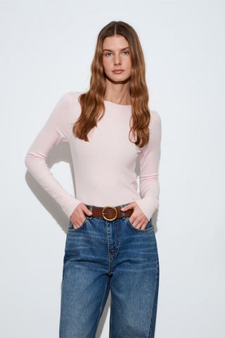 Women's Ribbed Boat Neck Slim-fit Sweater