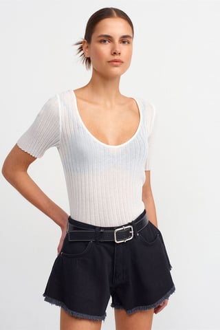Slim Fit Ribbad Fyrkantig Halsringad Tröja