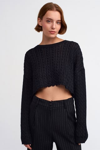 Korta Kabelstickad Crew Neck Tröja