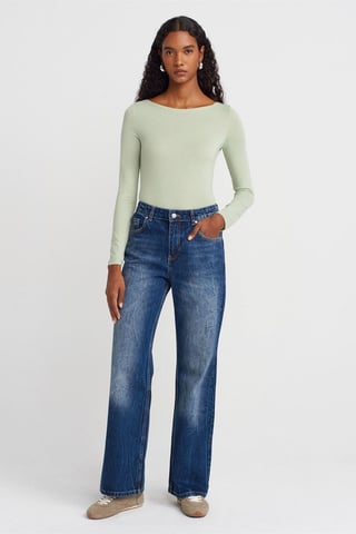 Kvinnors högmidjade raka jeans