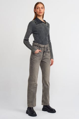 High-Waist Straight-Leg Cotton Denim Jeans