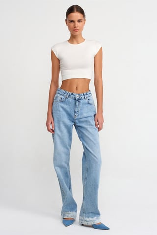 High-Waist Straight-Leg Cotton Denim Jeans