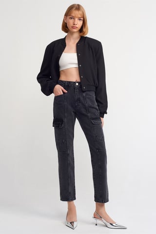 High-Waist Straight-Leg Cargo Jeans
