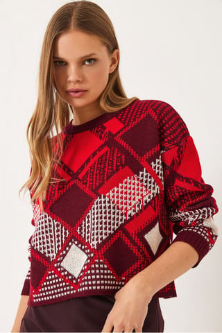 Randig Crew Neck Kortad Tröja