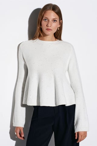 Women's Frilly Crew Neck Knit Sweater