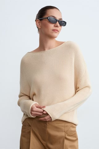 Women's Ribbed Boat Neck Knit Sweater
