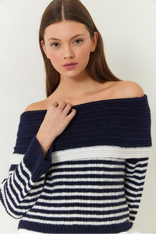 Randig Off-Shoulder Stickad Tröja