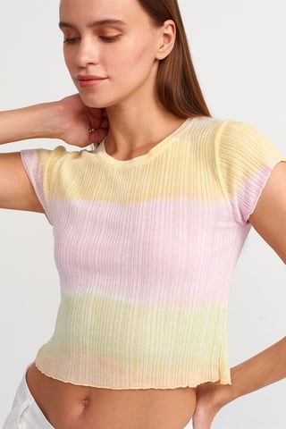 Kvinnors Crop Ombre Ribbade Stickade Tröja
