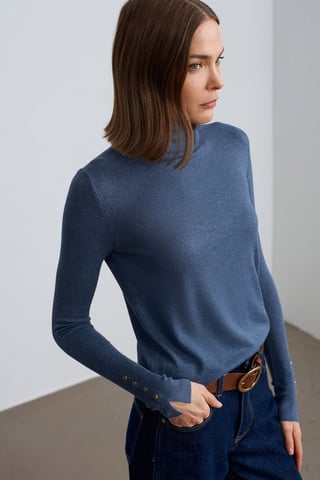 Women's Turtleneck Knit Sweater With Buttons