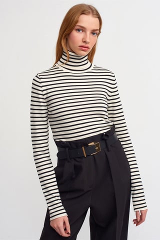 Kvinnors Randig Ribbad Turtleneck Tröja