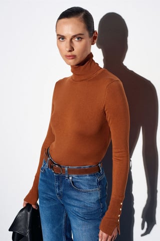 Women's Turtleneck Knit Sweater With Buttons