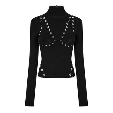 Off White Womens/Ladies Eyelets Mock Neck Top (Black)