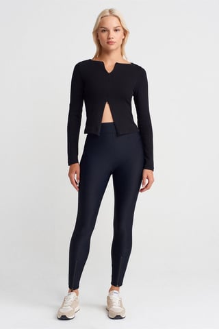 High-Waist Skinny Leggings With Zip Detail