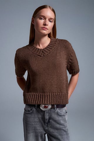 Women's V-Neck Ribbed Knit Jumper
