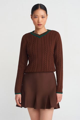 Women's Cable Knit V-Neck Sweater