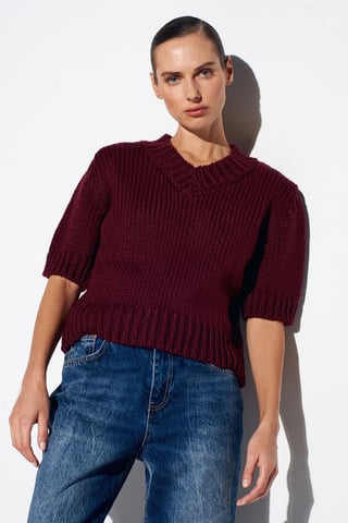 Women's V-Neck Ribbed Knit Jumper