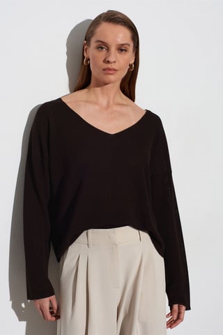 Women's V-neck Ribbed Knit Sweater