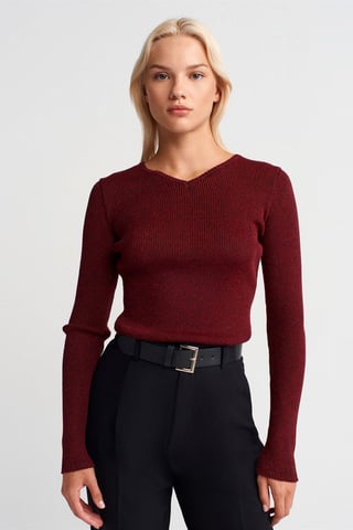 Women's Slim Fit V-Neck Ribbed Sweater