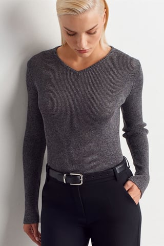 Women's Slim Fit V-Neck Ribbed Sweater