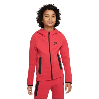 Nike Childrens/Kids Tech Fleece Full Zip Hoodie (Red/Black)