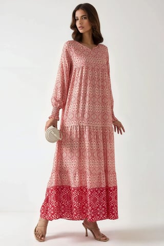 Printed Viscose Maxi Dress with Crew Neck
