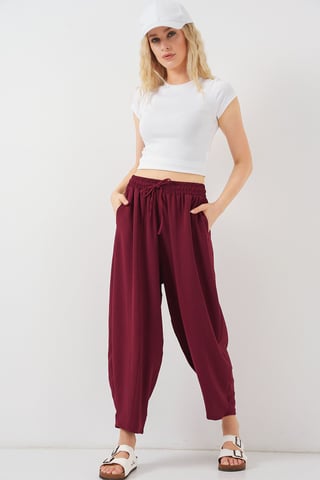 Gestructureerde Salwar Broek met Touwtjes Taille