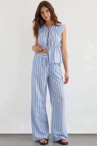 Wide Leg Striped Pants with Elastic Waist