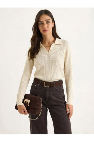 Textured Polo Collar Sweater