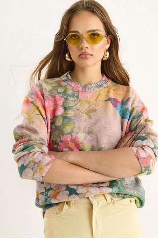 Pattern Knit Sweater with Crew Neck